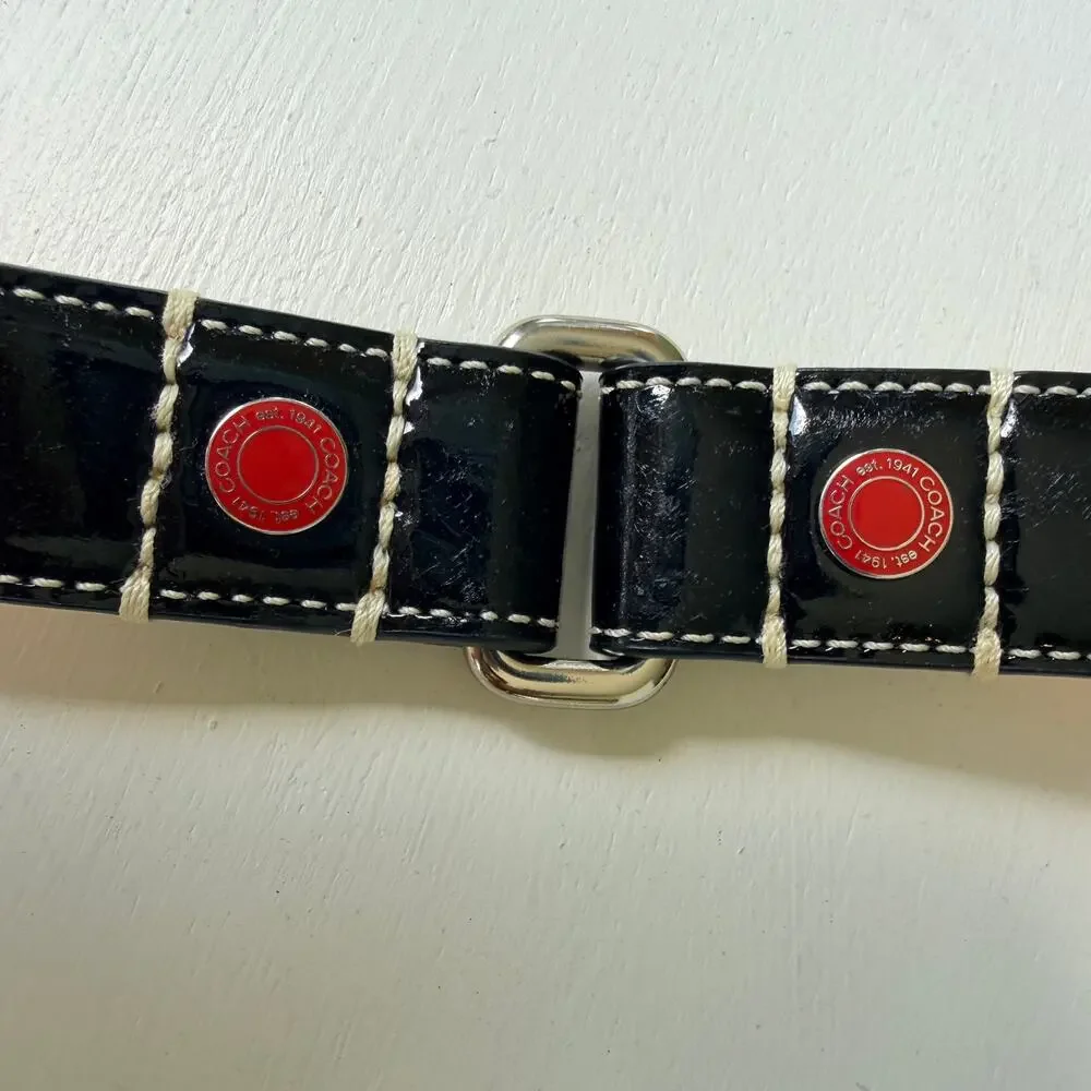 Coach Large Black Patent Leather Dog Leash Vintage Hearts & Bones 60065